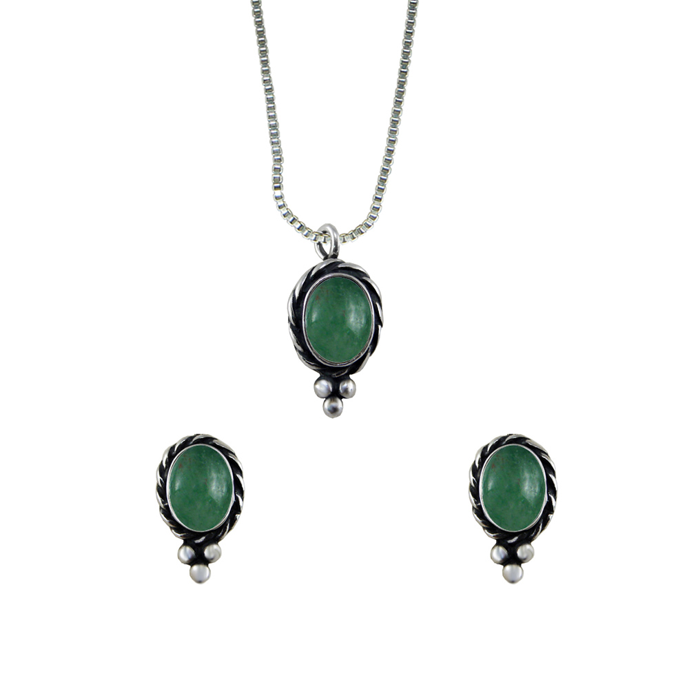 Sterling Silver Petite Necklace Earrings Set Jade